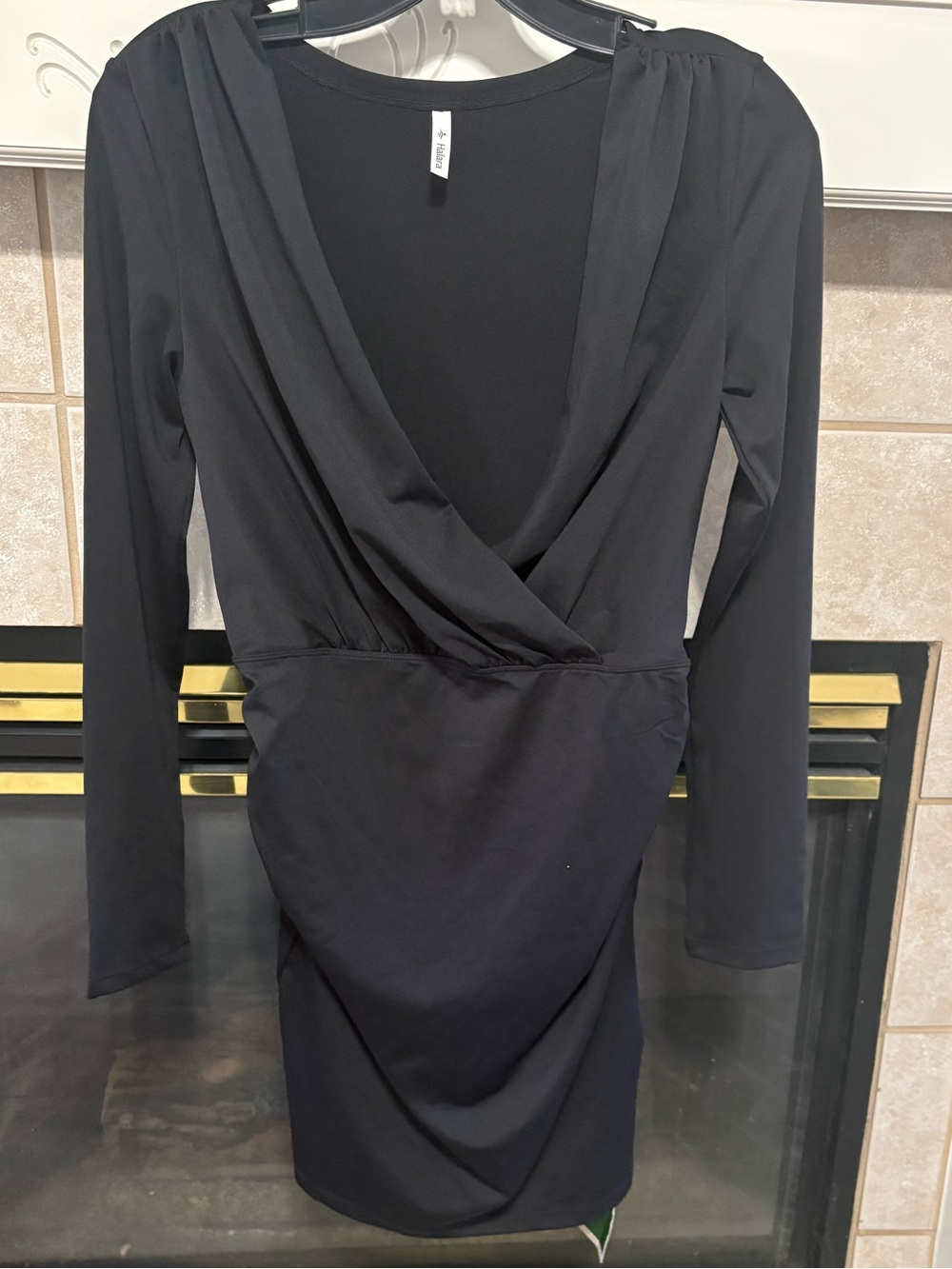 HALARA Black Long-Sleeve Wrap-Front Dress